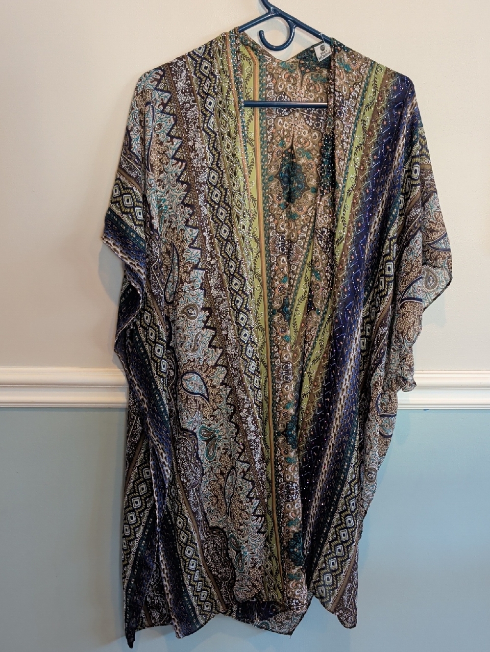 Jessica Multicolor Paisley Sheer Kimono in Teal, Brown & Cream